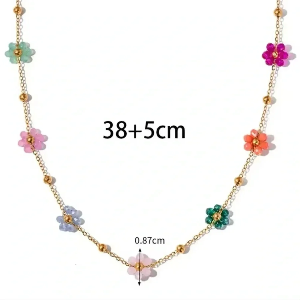 Flower Stainless Steel 18K Gold Waterproof Bead Flower Necklace Bracelet Set